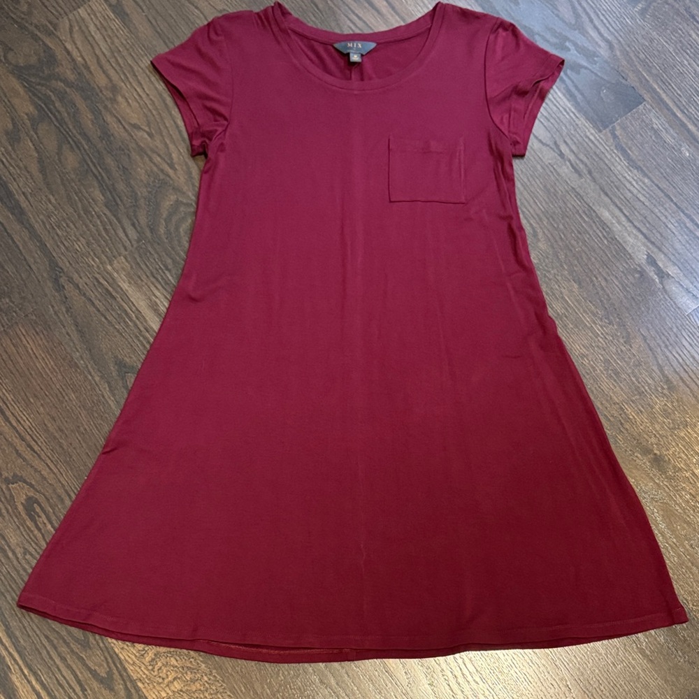 MIX Burgundy Short Sleeve T Shirt Dress